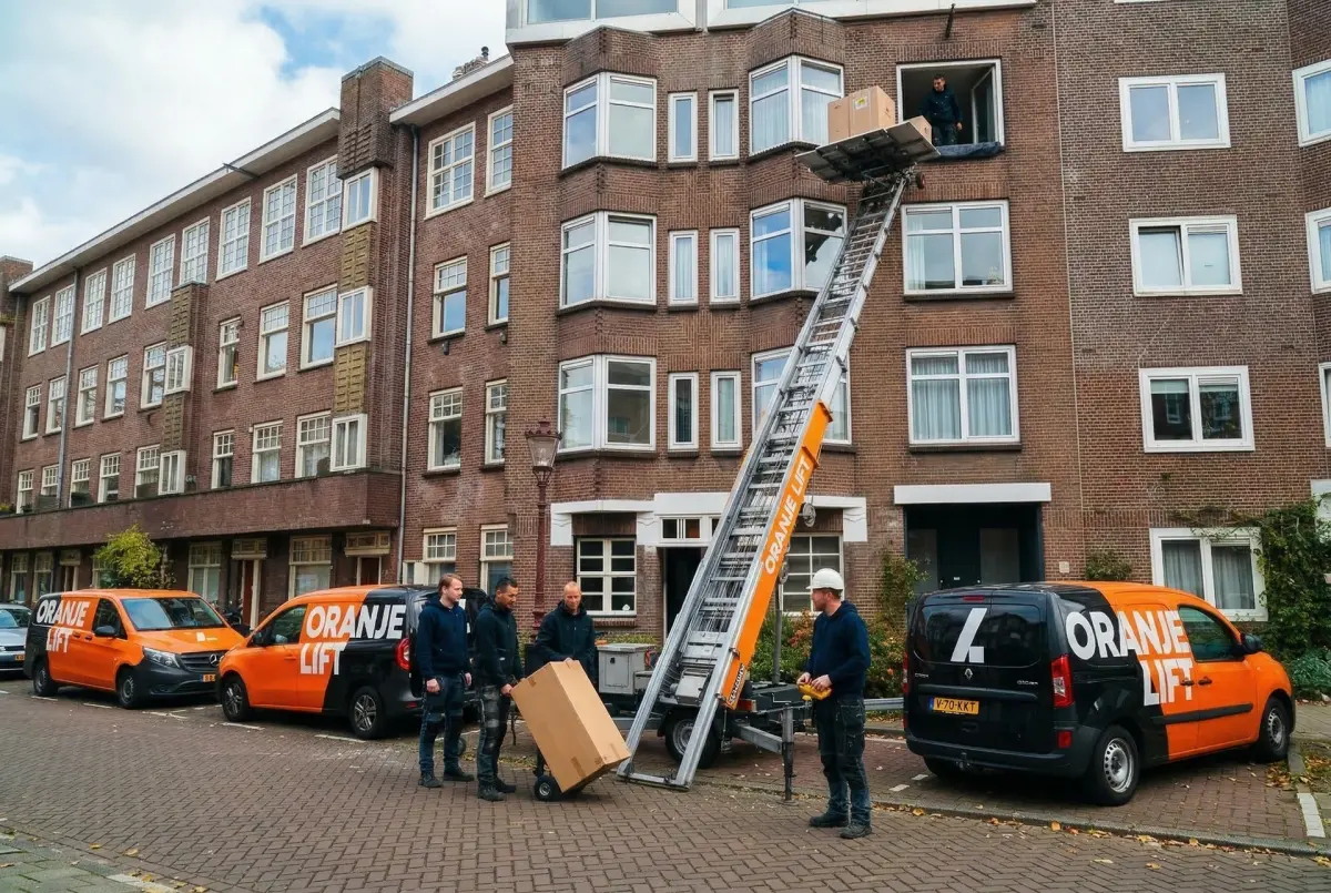 Ladderlift opgesteld aan portiekflat Spangen
