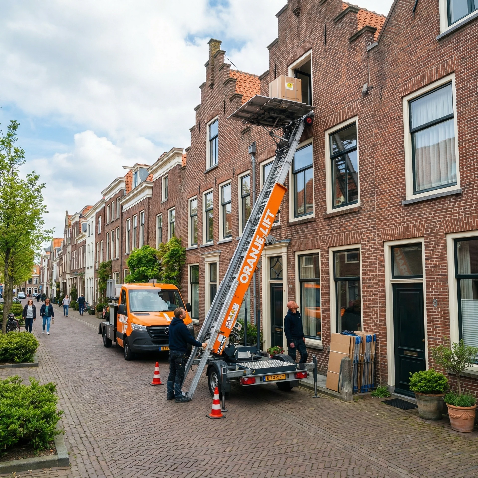 Aanhangerlift in gebruik bij woning in Schiedam